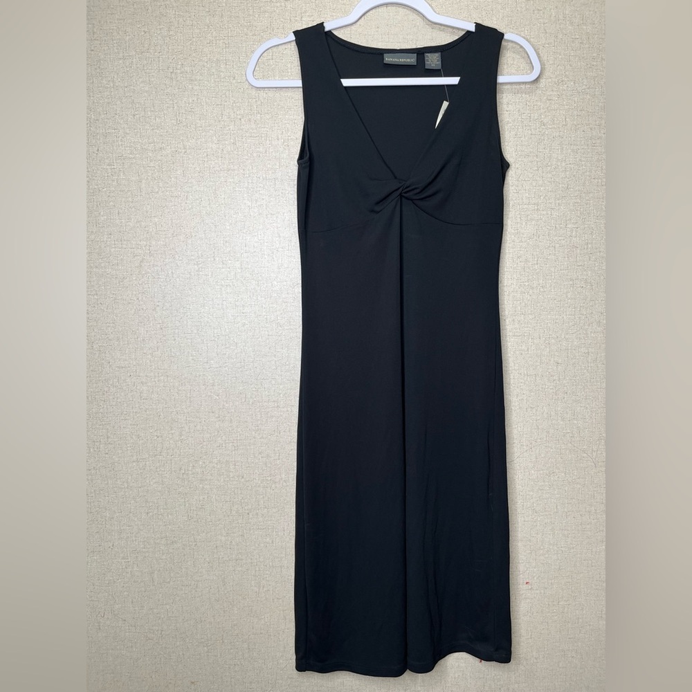 Banana Republic Black Ribbed V-Neck Midi Dress New! XS